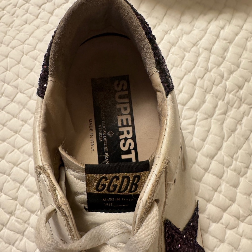 Golden Goose White Leather Sneakers with Black Glitter Star and Heel - Picture 12 of 12